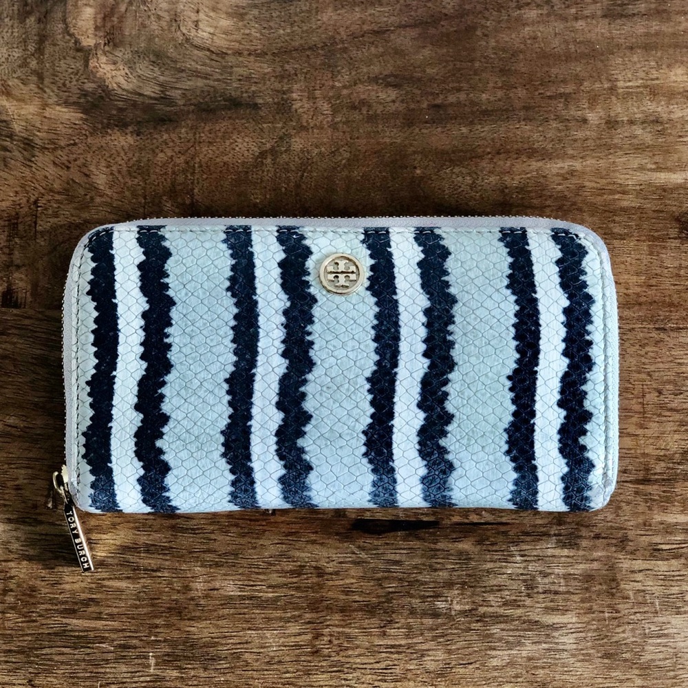 Tory Burch Striped Snake Zip Continental Wallet